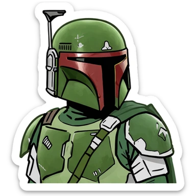 Boba Fett, Star Wars bounty hunter, green bufo frog meme style sticker
