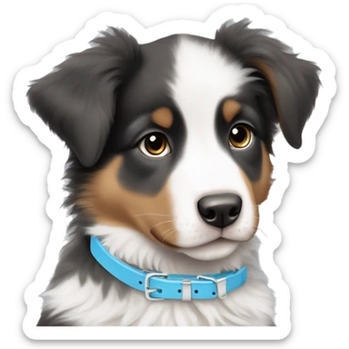 Aesthetic Australian Shepard puppy with baby blue collar sticker