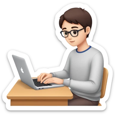 Person typing on laptop writing an essay sticker