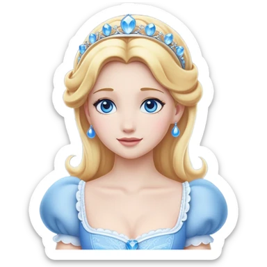 Cinematic Elegant Cinderella Portrait Emoji, Graceful and poised in her classic maid attire, golden locks cascading softly, bright blue eyes full of hope, a gentle glow of kindness and determination, delicate and humble yet undeniably beautiful, evoking the moment before her magical transformation, pure enchantment in her gaze! sticker