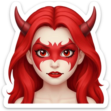 a long-haired red face paint devil girl  sticker