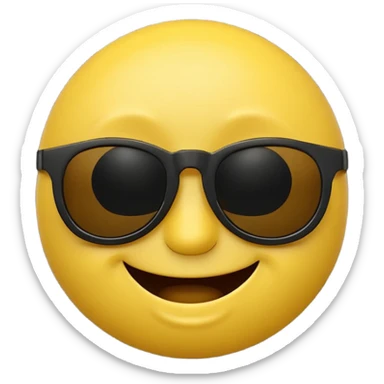 3D-rendered yellow smiley face emoji with black sunglasses and a confident smile, isolated on transparent background sticker