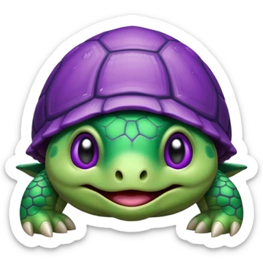 Crying almost sobbing turtle wearing purple sticker