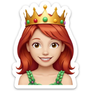 red hair woman wearing a candy crown sticker