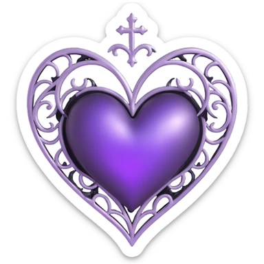 gothic heart with black and silver accents, purple, iridescent effect sticker