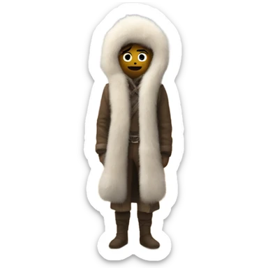 A person with a fur at light in the desert and there is snow  sticker