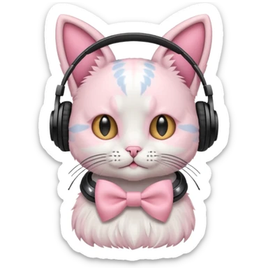 Cat Headphones With Pastel Pink Bow  sticker