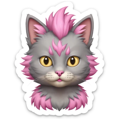 grey cat sitting with pink mohawk sticker