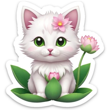 Kitten sitting on lotus flower sticker
