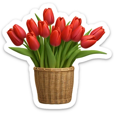 Red tulips bouquet in basket sticker