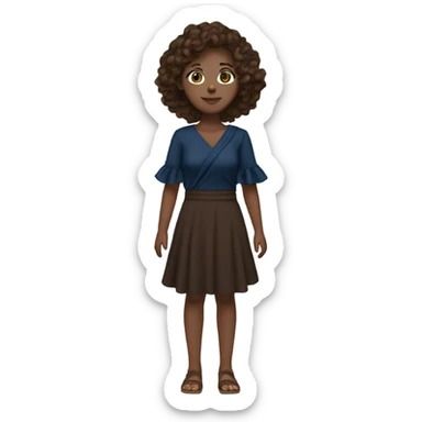 White girl with brown hair dark blue ruffle sleeve wrap dress full body sticker