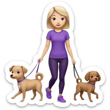 Chinese woman wearing purple top and black leggings walking 1 small brown dog sticker