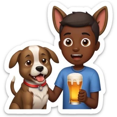 Black boy with dog head and barking and holding beer sticker