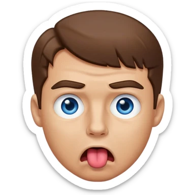 Un gars blanc brun au yeux bleu qui tire la langue sur le coter de la bouche et regarde mal sticker