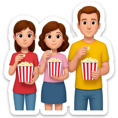 2 girls and a guy standing eating popcorn sticker