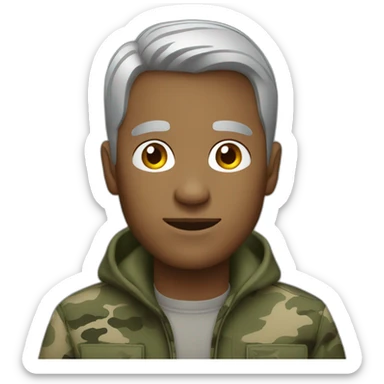 man with short gray hair dressed in camouflage sticker