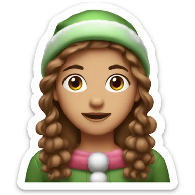 Girl brown hair pink chrismas hat sticker