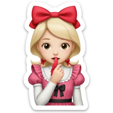 Emoji que se este mordiendo el dedo y que la persona tenga un moño coqueto sticker