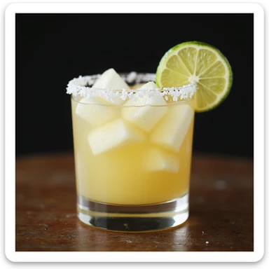 realistic margarita cocktail with salt rim, lime wedge, photorealistic style, transparent background sticker