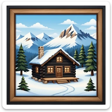 Snowy cabin mountain woods sticker