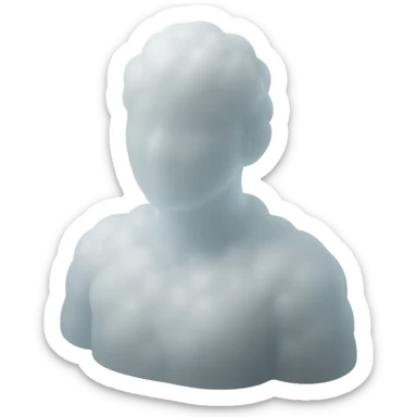 person made of white fluffy clouds, shoulder up, front view, matte glass style sticker