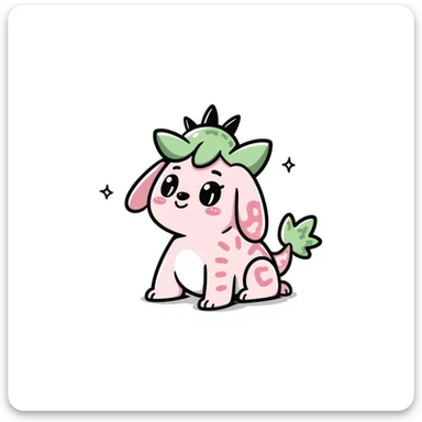 Kawaii bunny plant dragon with tiny spikes, extremely cute, giant sparkly eyes, blushing cheeks, pastel colors, small mouth, adorable expression sticker