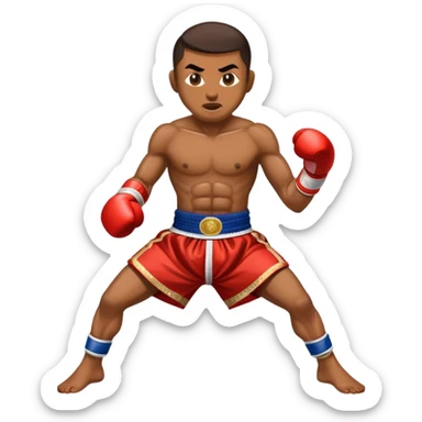 Cinematic Realistic Muay Thai Pop Culture Emoji, depicted with an action-packed portrayal of traditional Thai boxing rendered with bold textures and energetic, dramatic lighting. sticker