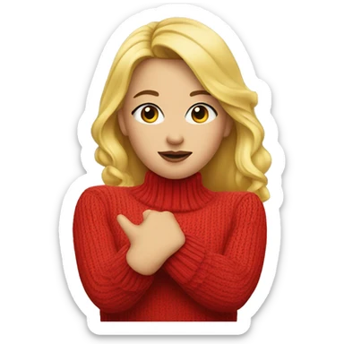 A blonde girl with a red sweater blowing a kiss sticker