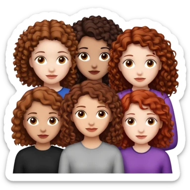 4 group of girls first one light skin brown hair curly and hazel eyes second one light skin brown curly hair brown eyes third one black straight hair pale skin and brown eyes fourth one red hair pale skin hazel eyes sticker