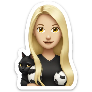 blonde woman with long hair with soccer ball and black cat sticker