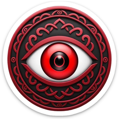 

---

The Mangekyō Sharingan is a deep, glowing crimson eye where the original tomoe disappear and are replaced by a complex black pattern.  sticker