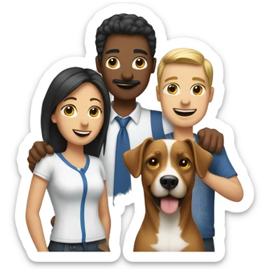 Two guys with a woman and a dog  sticker