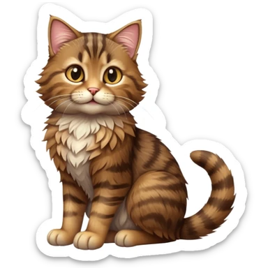 cinematic-[brown tabby cat]-realistic-full-body-sitting-emoji,-tail-curled-playfully-around-its-paws,-head-tilted-dramatically,-scruffy-[tabby]-fur,-simplified-yet-realistic-adorable-features,-highly-detailed,-glowing-with-an-almost-sarcastic-glow sticker