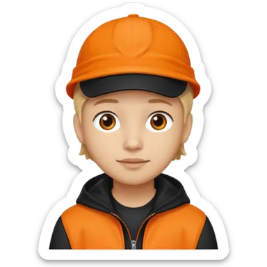 Kindly Keyin, Male YouTuber with orange cap, orange shirt, black jacket sticker