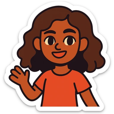 brown girl with wavy hair and brown eyes in vibrant toon style sticker