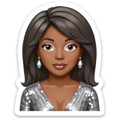 Mary Wilson from The Supremes with dark brown hair, silver outfit sticker