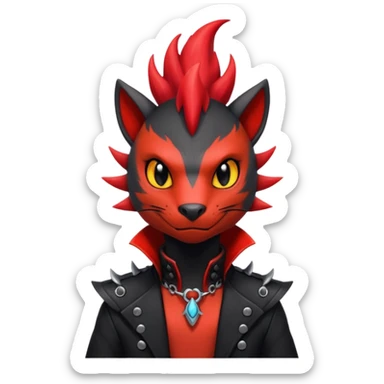 Shiny cool badass Fiery gothic evil black and red salandit-Liten-torracat with a red Mohawk  sticker