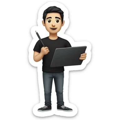 skinny guy with drawing tablet with black hair in black t-shirt sticker