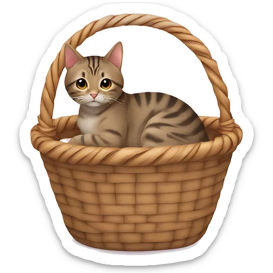 Tabby cat curling in a basket sticker