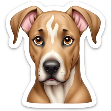 Cinematic Cute Fawn Great Dane Portrait Emoji, Head tilted playfully and inquisitively, showcasing a glossy fawn coat with a subtle luster, round, sparkling amber eyes filled with curiosity, Simplified yet irresistibly adorable features, highly detailed, glowing with a warm, friendly glow, high shine, affectionate and gentle, stylized with a touch of whimsy, bright and endearing, soft glowing outline, capturing the essence of a mischievous yet loving pup, so playful it feels like it could lumber out of the screen and into your arms! sticker