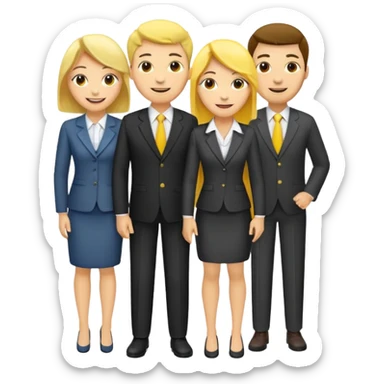 4 people, two man and two women,yellow skin office style sticker