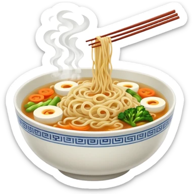 Draw a hot bowl of noodles with chopsticks & steam rising. sticker