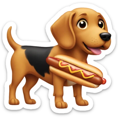 Dog eating a hot dog wearing a chicken on its back  sticker