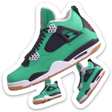 Jordan 4 Pine Green sneaker with arms, legs, and a happy facial expression sticker