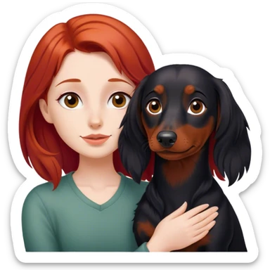 Red haired girl with black long haired dachshund  sticker