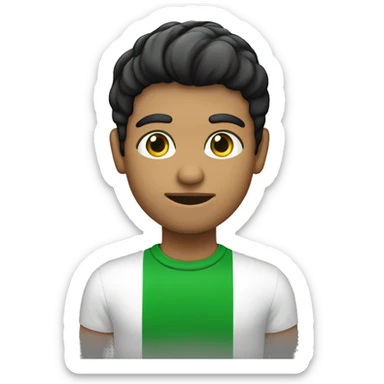 Un chico de ojos verdes, piel blanca, pelo negro semi liso y corto sticker