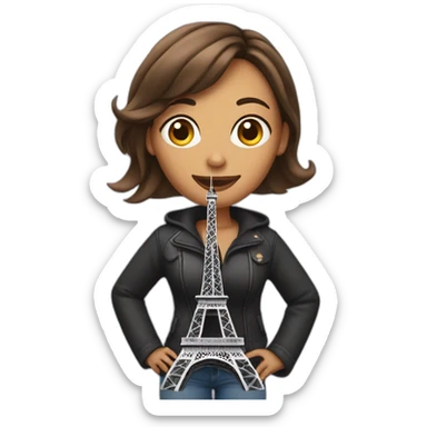 Woman with big eiffel tower on the back sticker