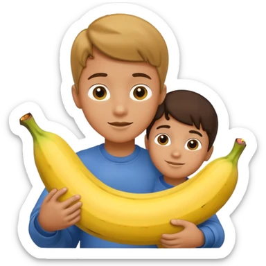 boy hugs a banana sticker
