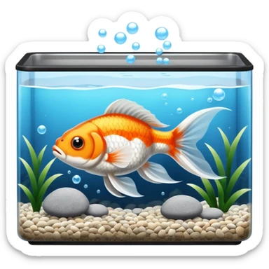 black and white goldfish in a rectangular fish tank sticker