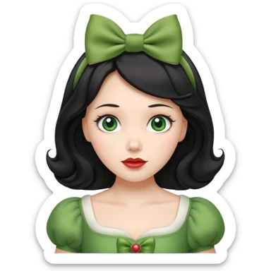 snow white with green dress hair bow and green eyes sticker